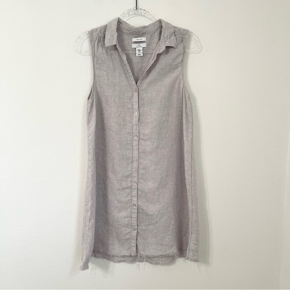 H By Halston 100% Linen Sleeveless Button Front  Shirt Dress Raw Hem Size M - Picture 2 of 9